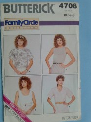 4708 BUTTERICK LOOSE FIT PULLOVER TOPS SLVS OR NOT PATTERN 12-16